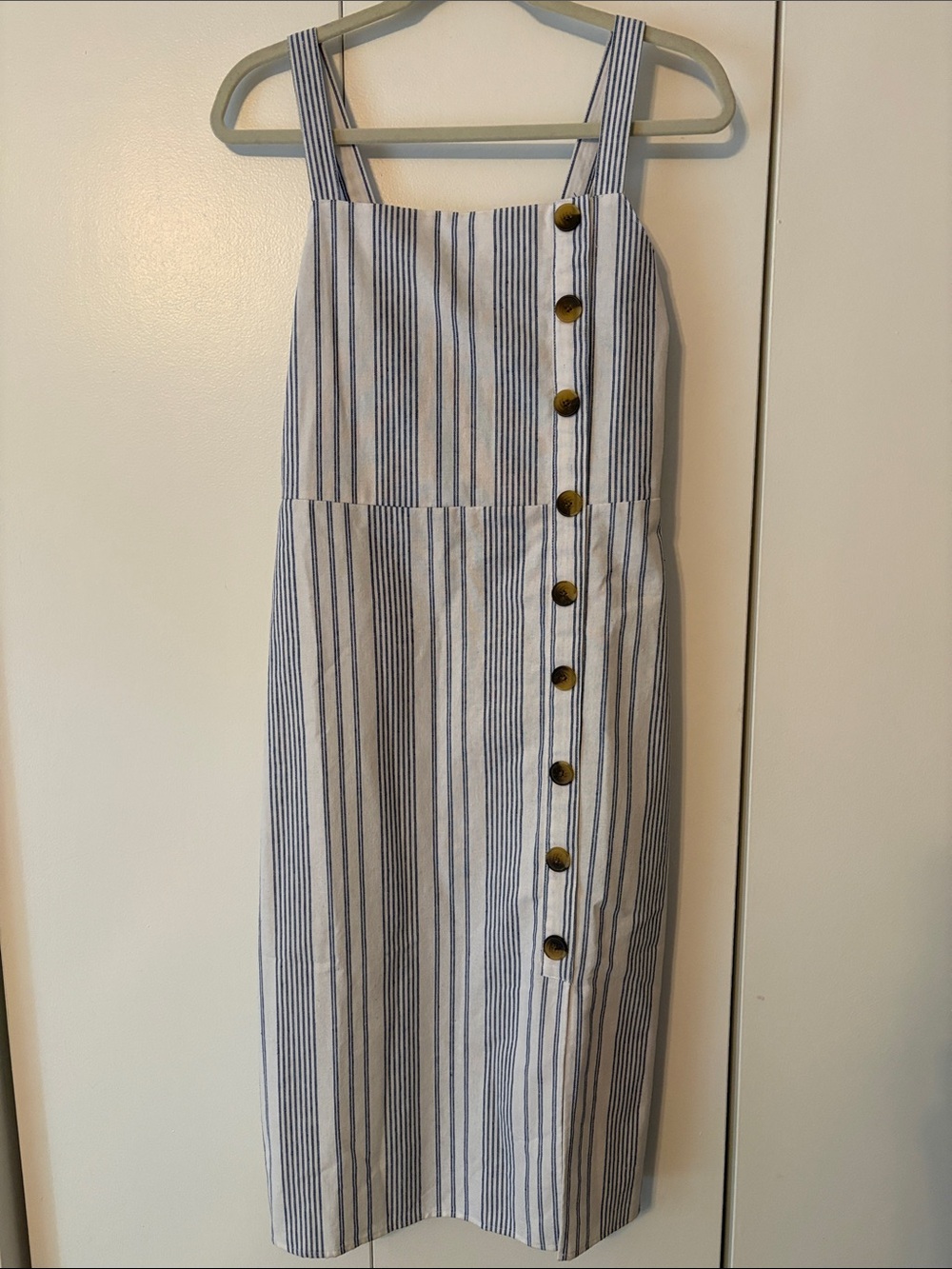 Robert Louis Blue and White Striped Midi Dress with Button Detail